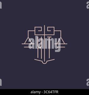 Initial letter XT logo with scale of justice luxury geometric design style vector graphic Stock Vector