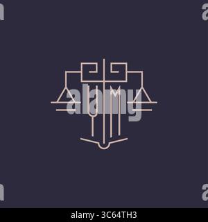 Initial letter YM logo with scale of justice luxury geometric design style vector graphic Stock Vector