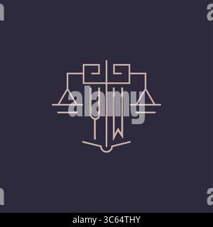 Initial letter YW logo with scale of justice luxury geometric design style vector graphic Stock Vector
