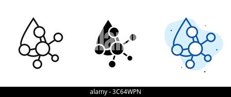 Three different colored images of a water droplet. The first image is black and white, the second is blue, and the third is red. The images all have a Stock Vector