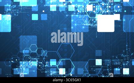 A technical background using technological lines, squares, and hexagons combined into an art composition. Vector Stock Vector