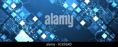 A technical background using technological lines, squares, and hexagons combined into an art composition. Vector Stock Vector