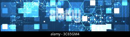 A technical background using technological lines, squares, and hexagons combined into an art composition. Vector Stock Vector