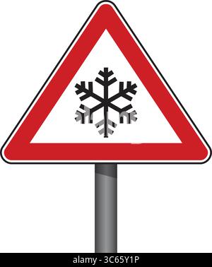 triangle traffic sign with snowflake symbol isolated vector illustration Stock Vector