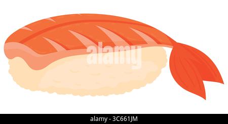 Cartoon shrimp sushi. Japanese cuisine, traditional food icon isolated on white background Stock Vector
