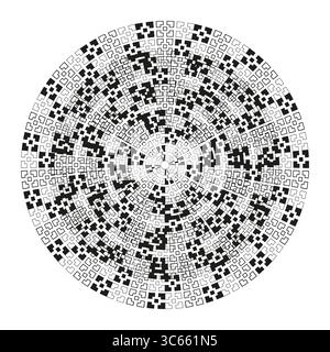 Concentric square pattern. Abstract geometric circle. Monochrome pixel Vector. Digital radial texture. EPS 10. Stock Vector