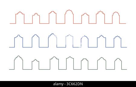 Outline oriental moroccan city, medina wall seamless border. Vector arabic style cityscape outline oriental divider pattern. Stock Vector