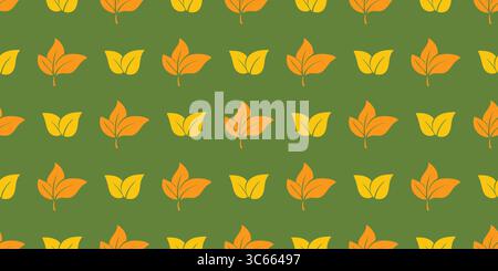 Foliage autumn seamless pattern. Falling leaves on green background. Botanical seasonal print for wrapping paper, fabric and wallpaper. Vector graphic Stock Vector