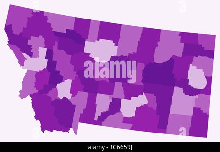 Map of Montana with counties. Just a simple state border map with county division. Purple color palette. Stock Vector