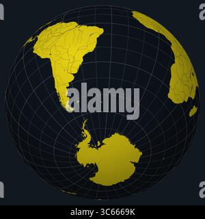 South Georgia and the Islands on Globe. Country view on the world map in Charcoal Bright Yellow color palette. Stock Vector