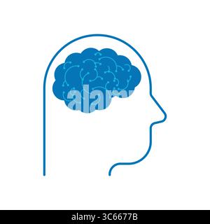 Human head with visible brain. Ideal for medical, psychological, and neuroscience visuals. Stock Vector