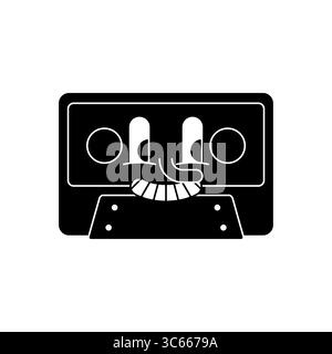 Cute retro cassette cartoon character with a smiling face. Great for nostalgic designs, music projects, and vintage themes. Stock Vector