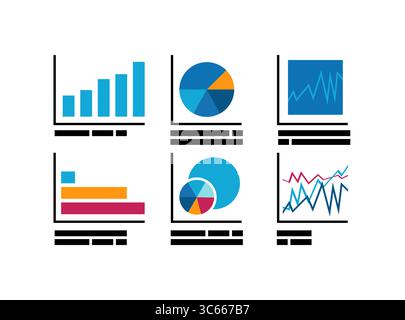 Modern flat-style dashboard with business charts and analytics. Ideal for presentations, reports, digital strategy, and marketing visuals. Clean desig Stock Vector