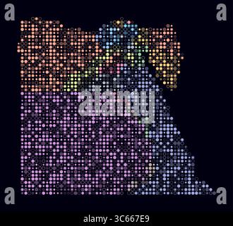 Egypt, shape of the country built of colored cells. Digital style map of Egypt on dark background. Small size circle blocks. Stock Vector