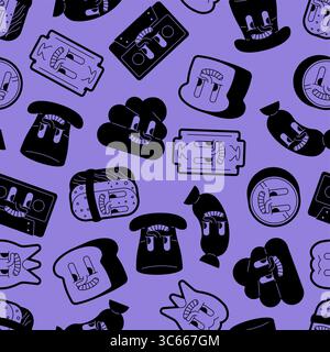 Seamless pattern with funny food characters. Perfect for kids' design, wrapping, or playful backgrounds. Stock Vector