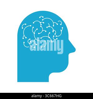 Abstract blue human head with visible neural network lines. Ideal for AI, psychology, tech, and brain science topics. Stock Vector