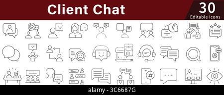 Client Chat Editable Line Icons Set for Communication, Support, Message, and Customer Service Stock Vector