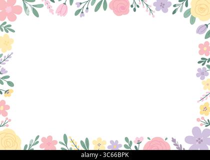 Flower floral border background on isolated white background. Vector illustration. Stock Vector