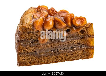 Caramel macadamia nut coffee cake isolated on white background with clipping path Stock Photo