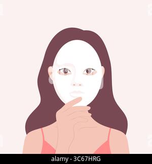 Woman covering her face with a white theater mask. Flat vector illustration Stock Vector