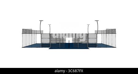 Padel Net Side View 3D isometric sketch of a modern blue padel court showing detailed ...