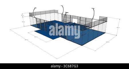 Padel Net Side View Illustration 3d Blue Padel Court Set. Front, Side, and Top View ...