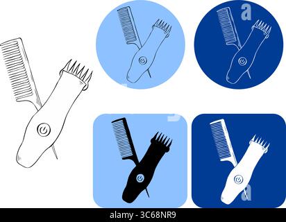 barber trimmer and comb Salon logotype. Vector graphic line ink illustration. Linear vector illustration from beauty and spa collection. web and mobil Stock Vector