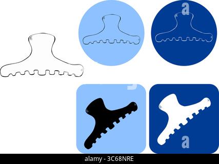 Hair clips Salon logotype. Vector graphic line ink illustration. Hairpin. Bobby pins. Hair fixation Woman hairdressing. Contour symbol. Sample poster, Stock Vector