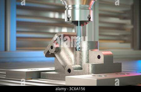 Metalworking cnc milling machine cutting metal 3d Stock Photo