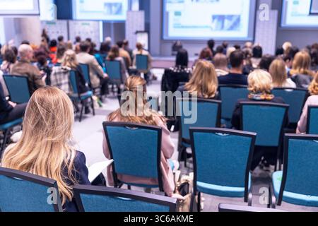 Hybrid live video streaming business conference and presentation or international political event Stock Photo