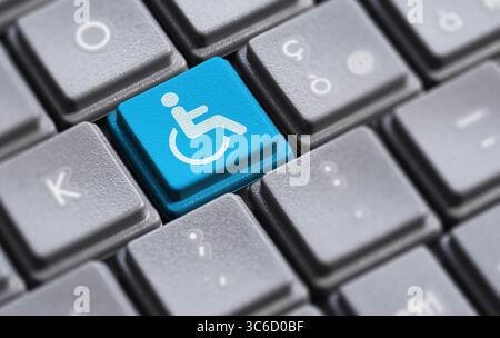 Website and internet online content accessibility and assistive technology for individuals with disabilities concept with a wheelchair icon on pc key. Stock Photo