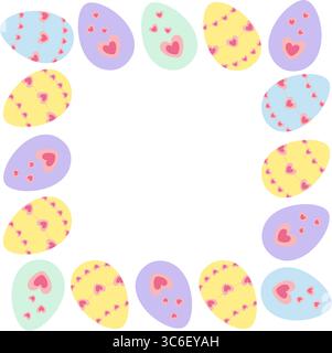 Hand Drawn Easter Eggs with Hearts decoration Easter Holiday Square Frame Border Copy space Template. Isolated Vector Illustration Easter Greeting Themed Cards, poster, banner, leaflets, label, price Stock Vector