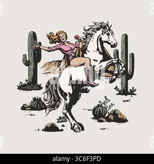 Fearless Cowgirl Horse Rider Stock Vector