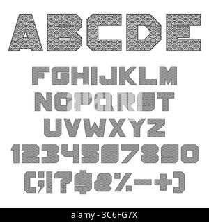 Font, alphabet with chinese fish scales. Isolated vector objects on white background. Stock Vector