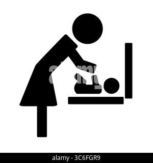 Silhouette of adult changing diaper on baby at changing station Stock Vector