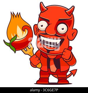 Vector illustration of chilli pepper with fire in engraving style. Vector icon of red chili pepper on isolated background in retro style. Extra spicy Stock Vector
