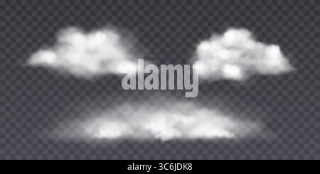 Set of realistic white clouds in various forms. Stock Vector