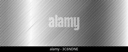 Halftone line gradient texture. Black diagonal stripe gradation background. Repeated slanted strokes pattern backdrop. Vibrating parallel lines wallpaper. Vanish oblique moire overlay. Vector Stock Vector