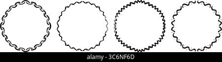 Circle hand drawn wavy frame set. Different black ribbon border collection. Vector doodled lace cadre frames. Curved squiggly border pack for invitation, wedding party, birthday, greeting card design Stock Vector