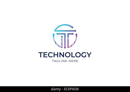Letter T Logo Electrical Board Concept Business Digital Technology Electronic Industry Stock Vector