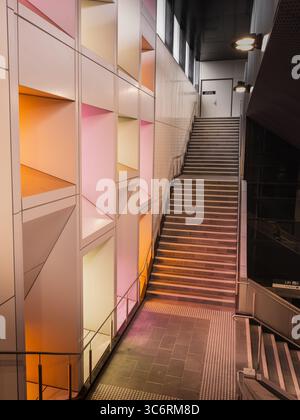 Bell Station in Melboure, One of the most beautiful train station in the world, with colourful windows, sunlight creates intersting light and shadows Stock Photo