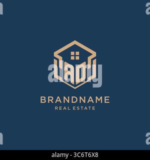 Initial AD hexagonal house roof shape icon logo design vector graphic Stock Vector
