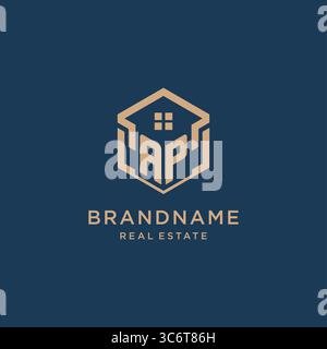 Initial AP hexagonal house roof shape icon logo design vector graphic Stock Vector
