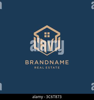 Initial AV hexagonal house roof shape icon logo design vector graphic Stock Vector