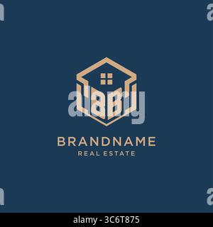 Initial BB hexagonal house roof shape icon logo design vector graphic Stock Vector