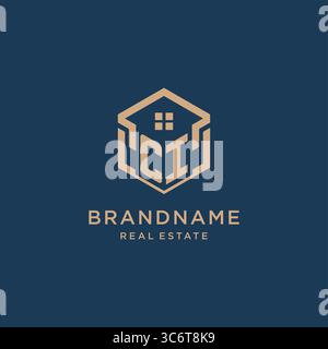 Initial CI hexagonal house roof shape icon logo design vector graphic Stock Vector
