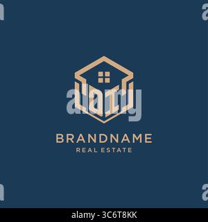 Initial DI hexagonal house roof shape icon logo design vector graphic Stock Vector