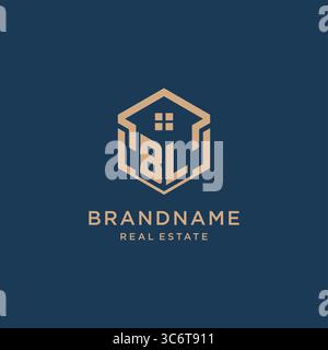 Initial BL hexagonal house roof shape icon logo design vector graphic Stock Vector