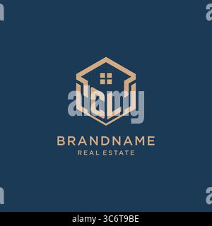 Initial CL hexagonal house roof shape icon logo design vector graphic Stock Vector