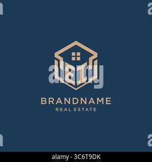 Initial EI hexagonal house roof shape icon logo design vector graphic Stock Vector